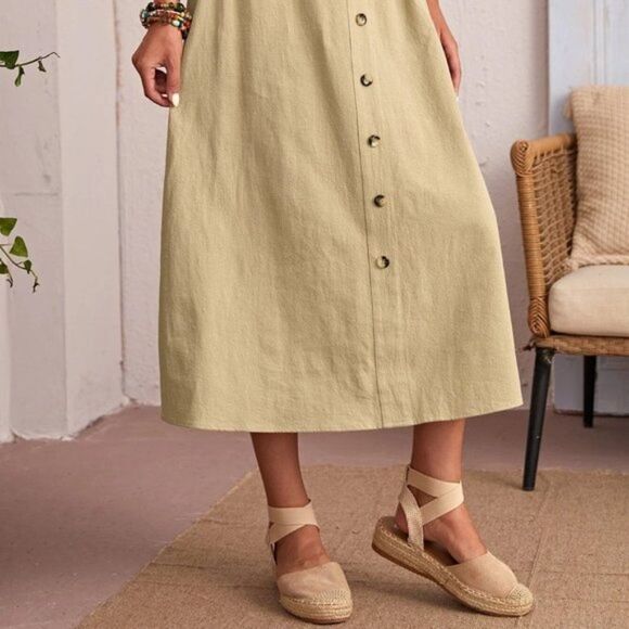 Emery Rose Button Front Paper Pocket Waist Skirt Khaki - Picture 3 of 6